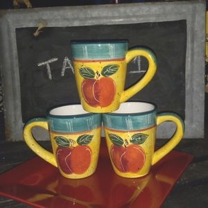 3 HAND PAINTED MUGS/PLATE